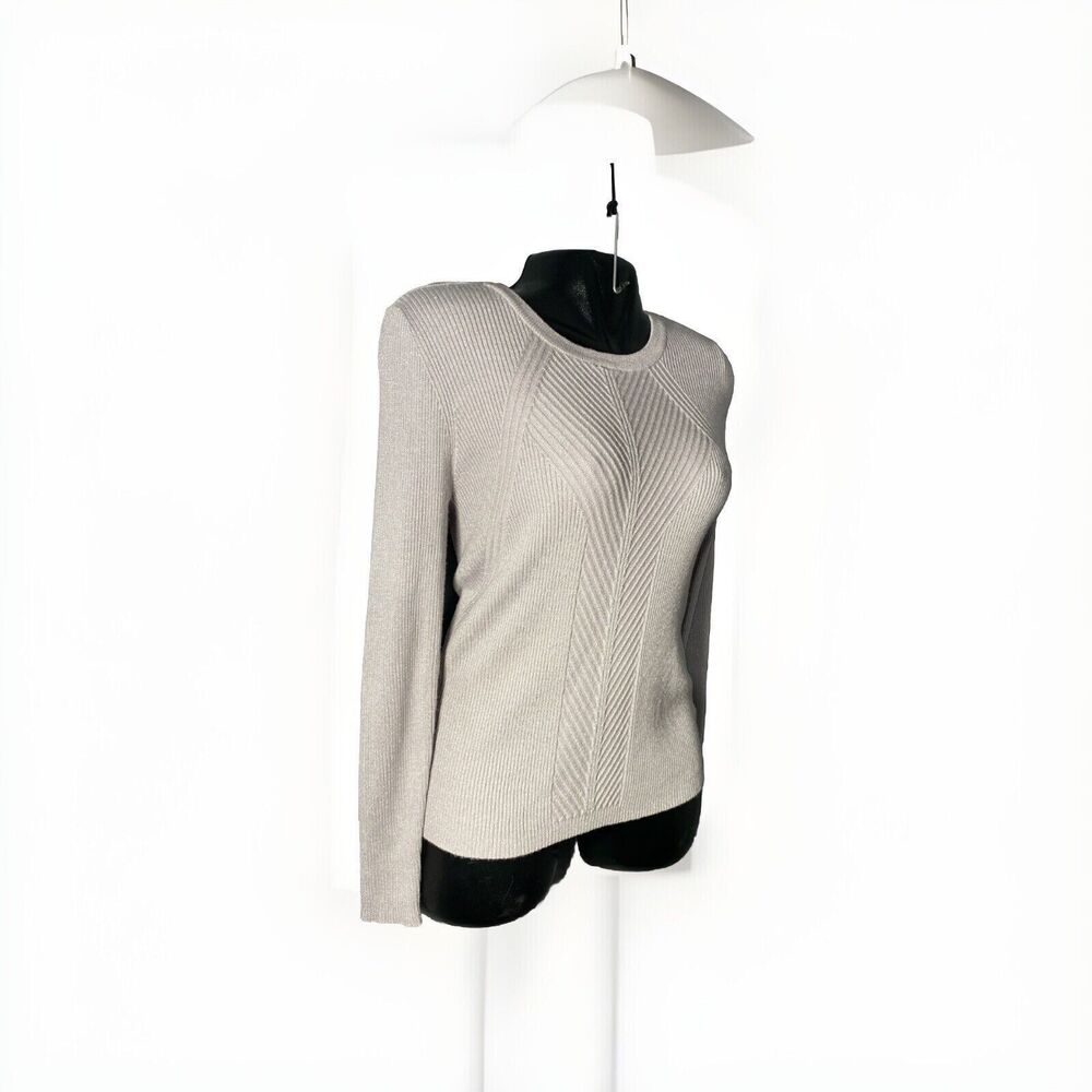 Nine West‎ Woman's Ribbed Sweater Size L Sparkly Thread Gray